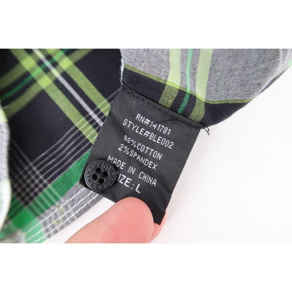 Rock Revival Button Down Shirt Mens Large Green Plaid Contrast Stitch BLE002 - Picture 6 of 11
